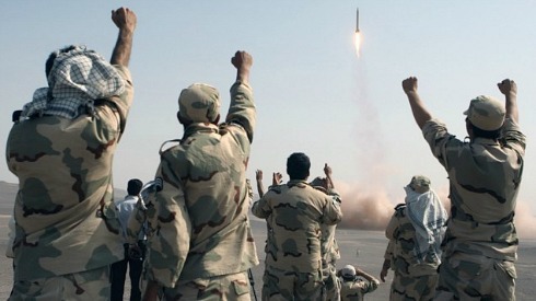 Iran's Revolutionary Guard celebrates after launching missile.jpg